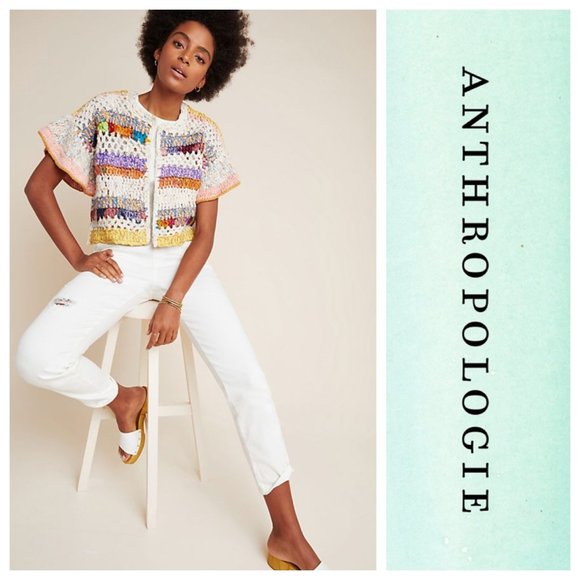 Anthropologie Mia Hand-Knit Cropped Cardigan NWT multi colored woven sweater Sm - Picture 12 of 12
